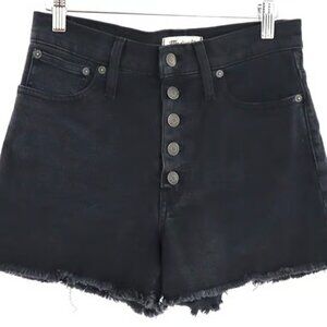 Madewell High-Rise Button-Fly Denim Shorts In Black, Size 26